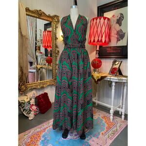 vintage style ethnic print infinity jumpsuit cotton palazzo pants m/l halter mod